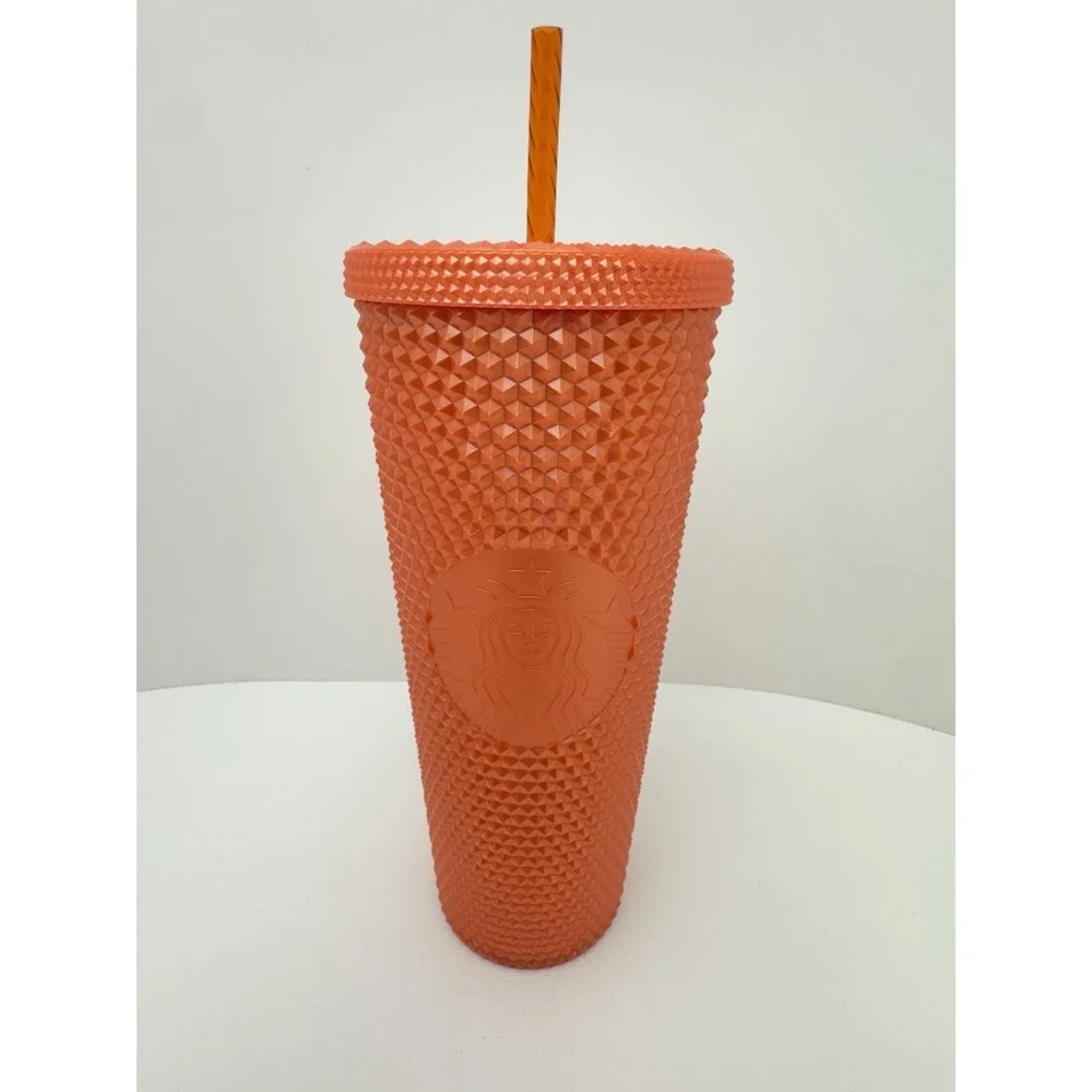 Starbucks Orange Studded Tumbler 24oz Cold Cup Limited Edition Reusable w/ Straw